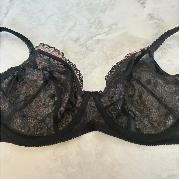 FELINA Size 38DD Underwire Black Bra with Floral Embroidery - Picture 8 of 8